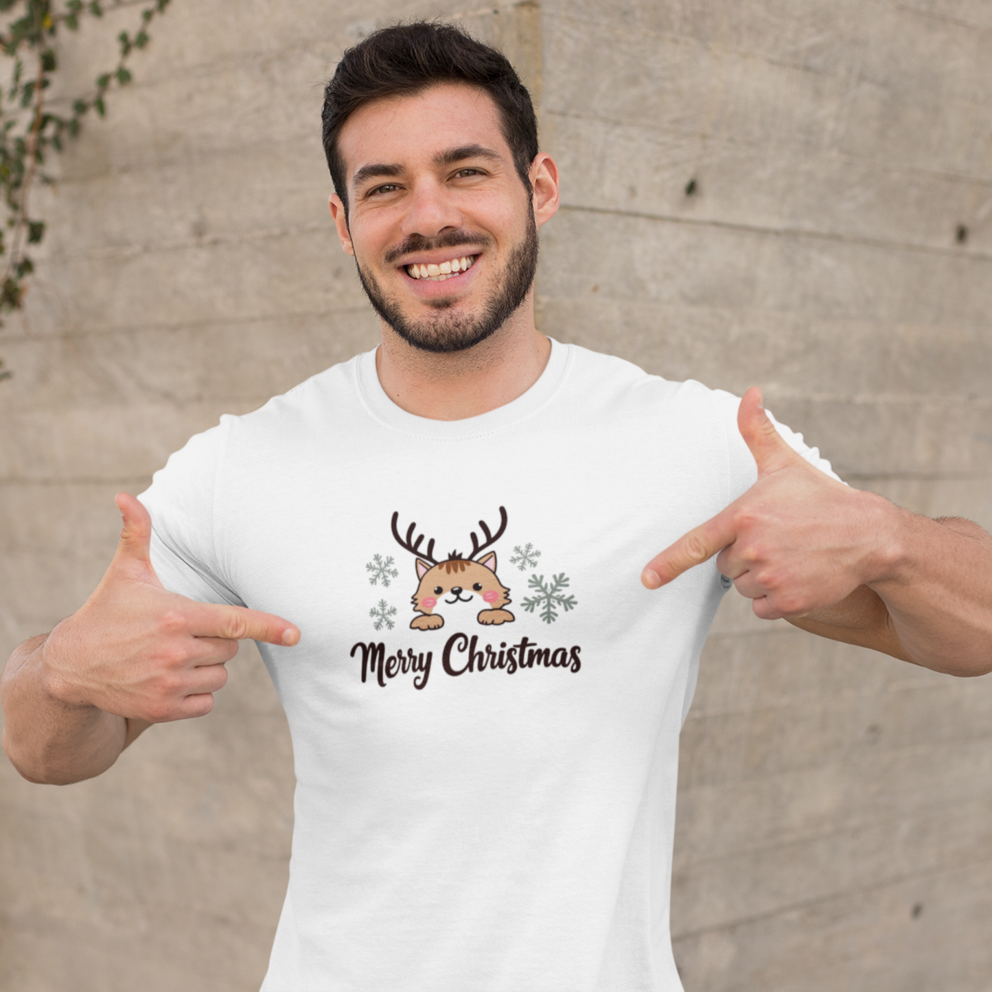 Cute cat wearing a reindeer antler headband T-shirt Design #TS-002