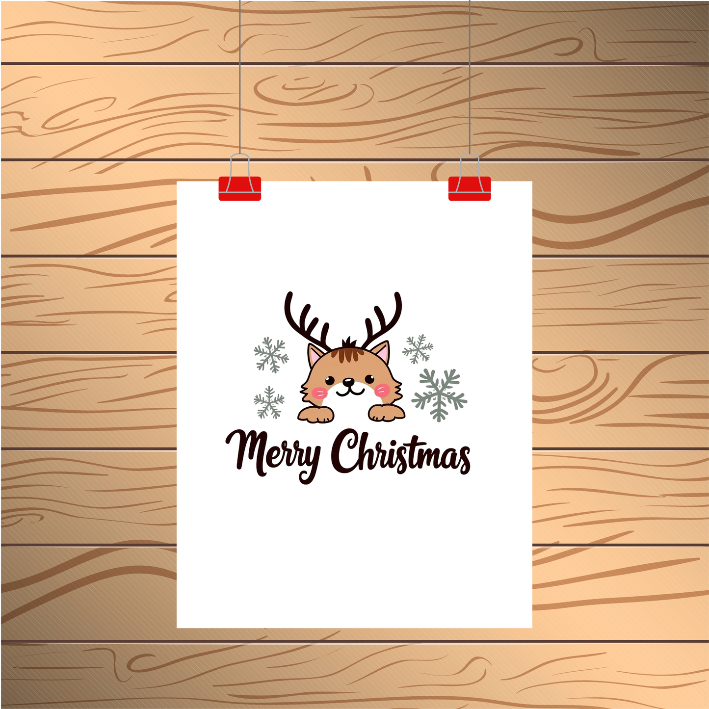 Cute cat wearing a reindeer antler headband T-shirt Design #TS-002