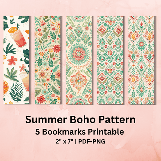 Summer Boho Pattern Bookmarks Printable #BM 002A