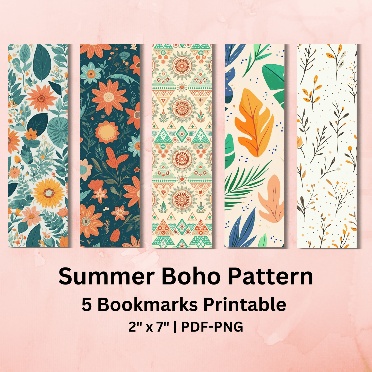 Summer Boho Pattern Bookmarks Printable #BM 002