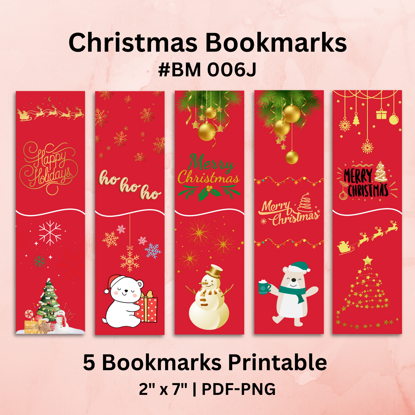 Christmas Bookmarks Printable #BM 006J