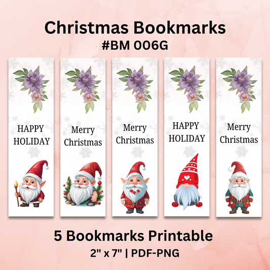 Gnome Christmas Bookmarks Printable BM #006G