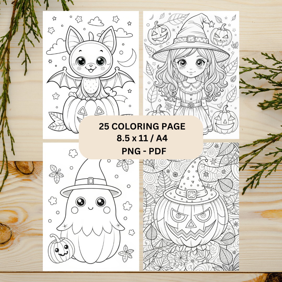 Halloween Coloring Book Page Digital Printable #CBP 004