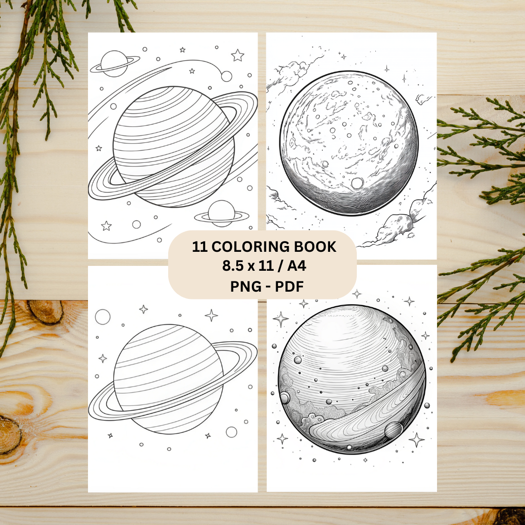 Planet Coloring Book Page Digital Printable #CBP 005