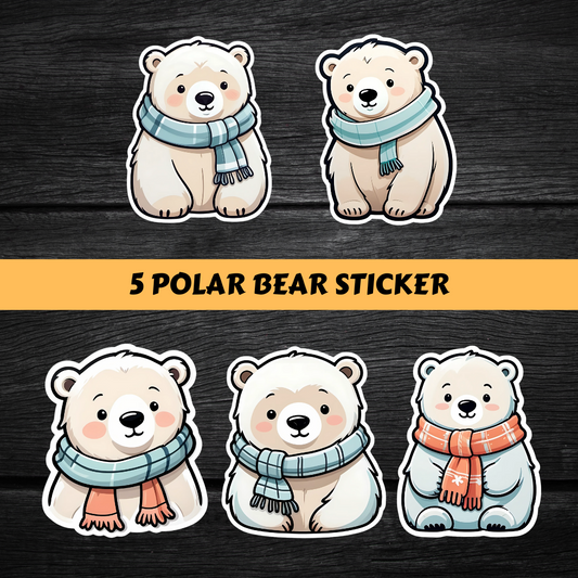 5 Sticker Polar Bear Design #DS 019