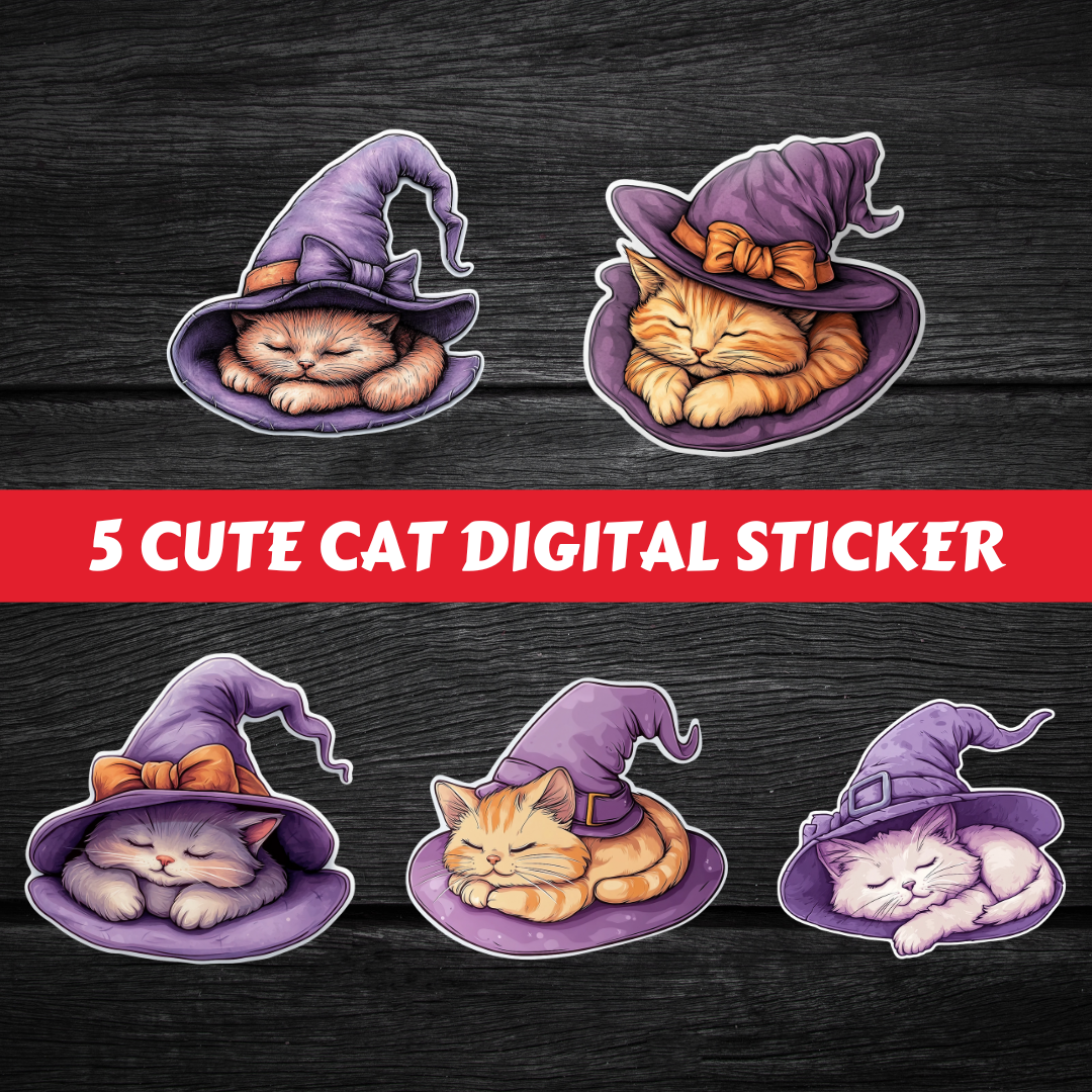 Cat With Witch Hat Sticker Printable #DS 005