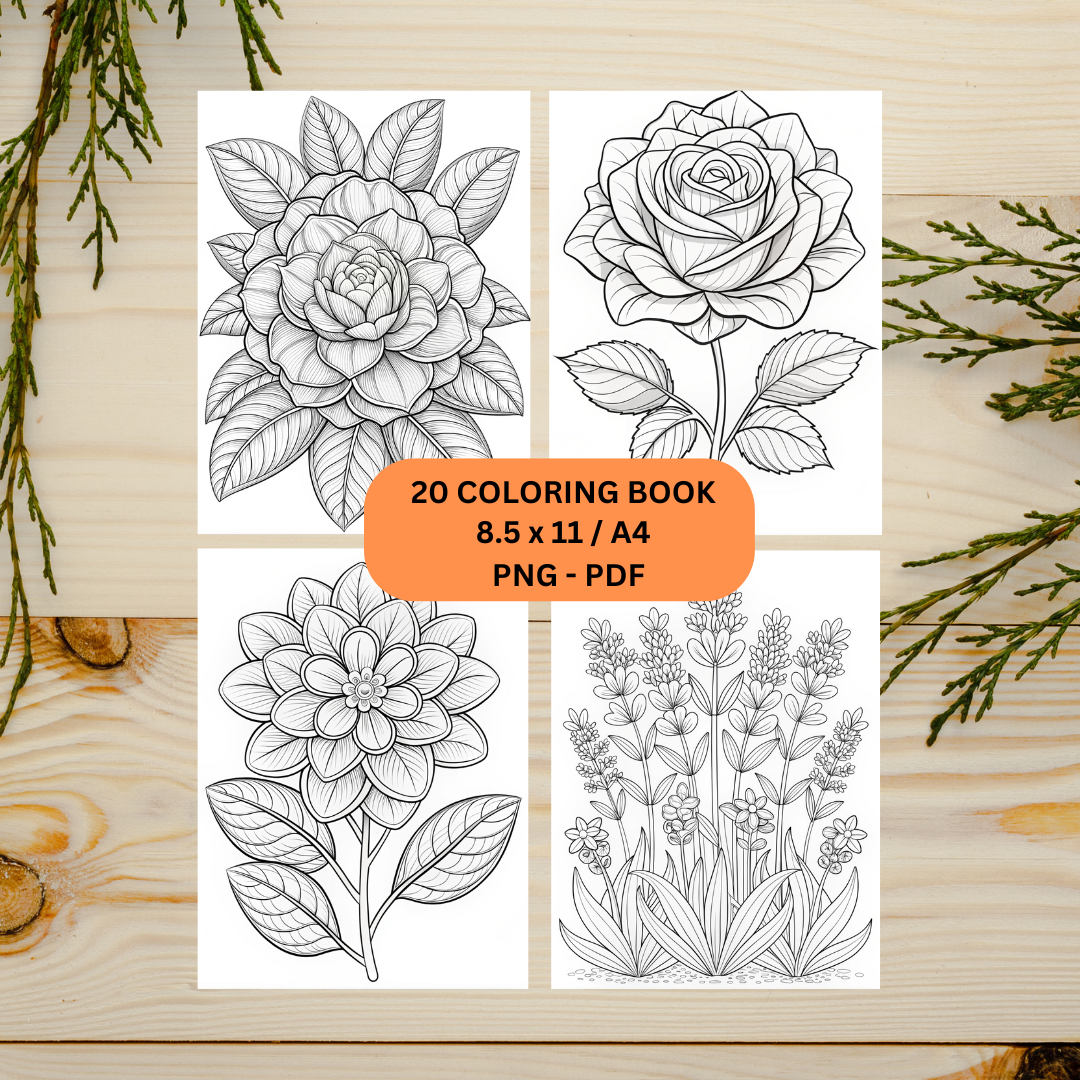 Flower Coloring Book Page Digital Printable #CBP 007