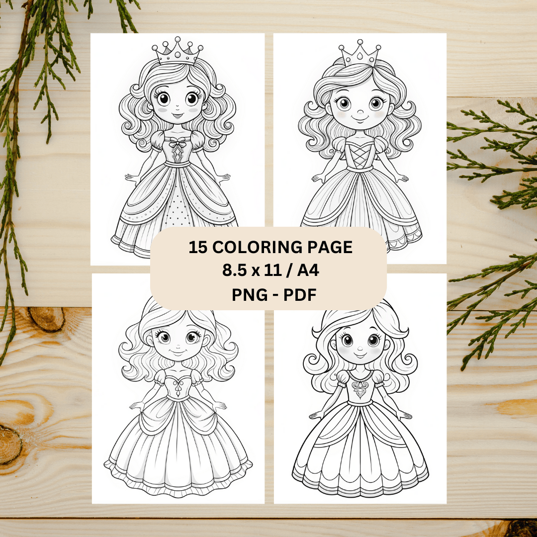 Princess Coloring Books Page Digital Printable #CBP 008