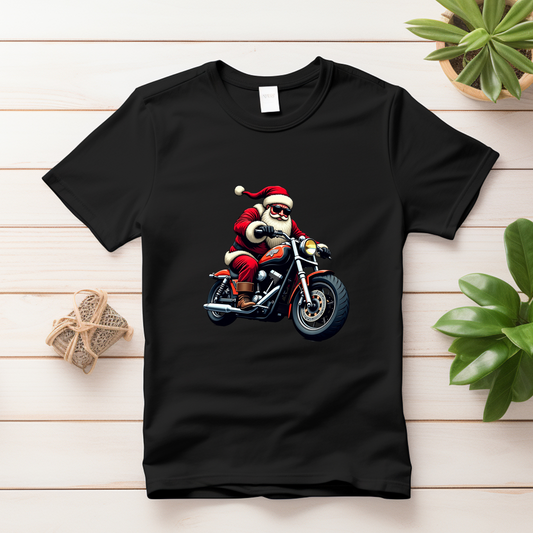 Santa Claus Riding Motorcycle T-Shirt Design #TS-0006